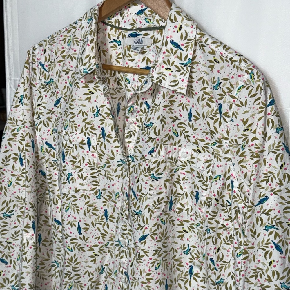 CROFT & BARROW Essential Comfort Stretch Shirt Birds Print Multicolor PXXL - Picture 6 of 7